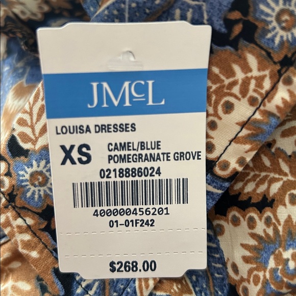 NWT! J. McLaughlin Louisa Dress in Camel/ Blue Pomegranate Grove Midi Dress XS - Picture 7 of 8